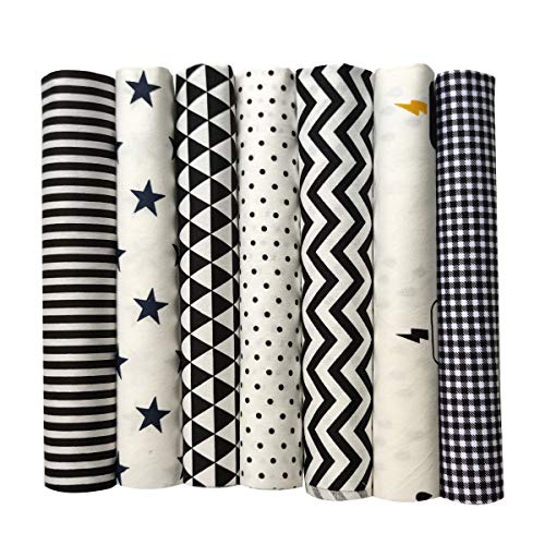 7pcs Quilting Fabric 18" x 22" 100% Cotton Craft Fabric Bundle Squares Fat Quarters Multicolored for Patchwork DIY Sewing Scrapbooking Black Element - color: Black Element