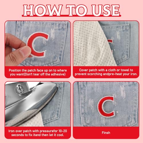 72 Pcs Iron On Letters & Numbers Patches for Tote Bags Hats Clothing Red - color: Red, size: Letters & Numbers