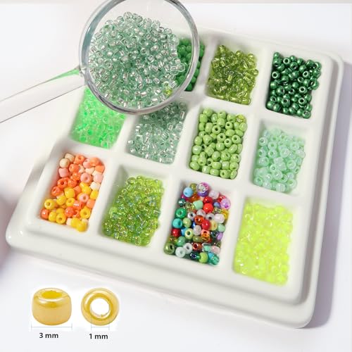 11200pcs Glass Seed Beads for DIY Crafting Bracelet Necklace Embroidery Jewelry Making Supplies (3mm, 400pcs/Color, 28 Colors, Green Scheme) - color: Green