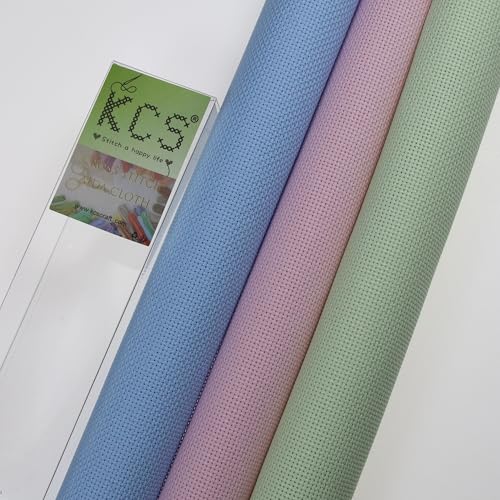 KCS 3 pc of 15" x 18"(38cmx45cm) Counted Cross Stitch Cotton Aida Cloth Needlework Rolled Fabric Box,18CT,Light Blue+Pink+Light Green - color: Light Blue+pink+light Green, size: 18CT