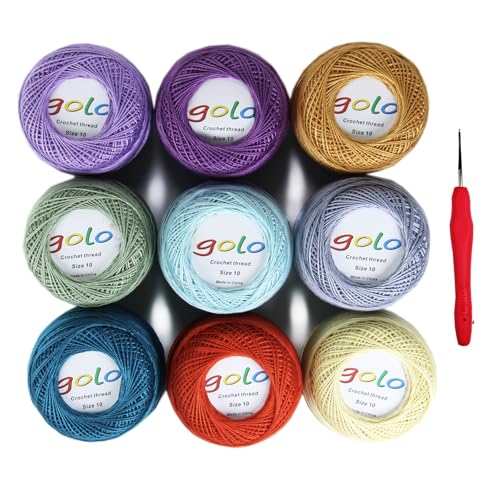 golo Crochet Thread Size 10 Embroidery Thread 10g X 9 Crochet Yarn for Hand Knitting - color: 010-9-09