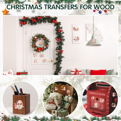 ZMRU 24 Sheets Vintage Christmas Rub On Transfers for Crafts, Rub On Transfers Christmas for Wood，Furniture Decals, Glass, Porcelain, Leather, Canvas, Fabric Projects,3 * 3inch - color: Watercolor Christmas