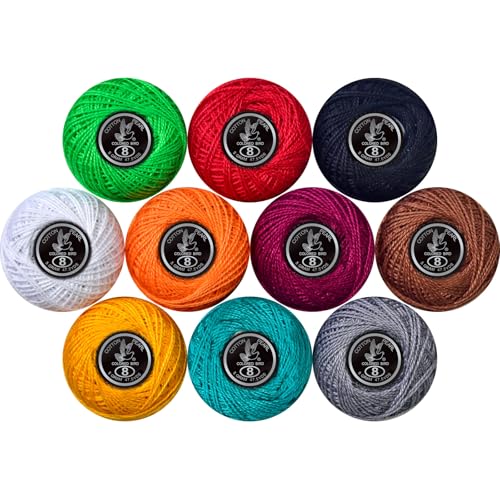 Crochet Thread 10 Balls Cardinal Size 8 for Crochet Hardanger Cross Stitch Needlepoint Hand Embroidery (Dark Mixed Color Series) - color: Dark Mixed Color Series