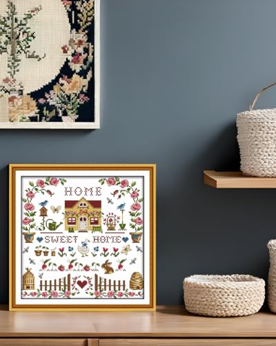 CaptainCrafts New Cross Stitch Kits Embroidery Kit Full Range Pre-Printed and Counted Fabrics Kits for Adults Beginners Home Decor (White Cloth Unpreprint 14CT, Sweet Home) - color: Sweet Home, size: Unpreprint 14CT