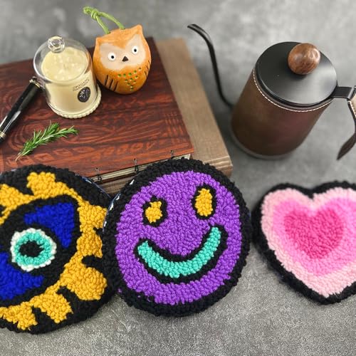 Nytale Punch Needle Kit for Beginners Adults - Easy DIY Coaster Embroidery Set with Yarn, Tools, Patterns & Video Tutorial - Fun Pop Art Gift for Friends & Kids (6PCS) - color: Pop, style: Modern