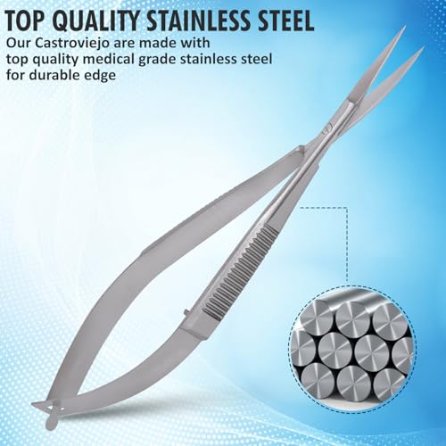 Micro Scissor 4.5” Straight Set of 3 Premium Stainless Steel Extra Sharp Tip Eyebrow Trimming Scissor Stitch Cutting for Grooming Sewing Arts & Craft Spring Action Embroidery Scissors.