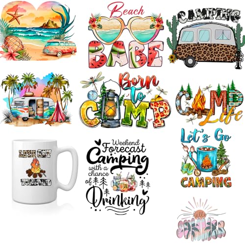 10 pcs Camping UV Transfer Sticker Waterproof 3D Camp Cup Wraps Stickers for Cup Phone Notebook Mug, Glass, Tumbler - style: D011