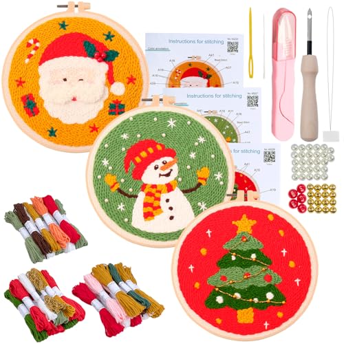 Punch Needle Kit for Adults Beginners - 3 Sets DIY Embroidery Starter Kit - color: 07-snowman