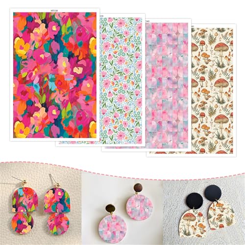 Briartw Woodland Wonders Pattern Polymer Clay Transfer Paper - 20 Sheets (Per Pattern 5 Sheets) Transfer Sheets for Polymer Clay,Per Sheet 3.93 x 5.82 inch Transfer Paper for DIY Clay Jewelry - color: 4 Patterns Set