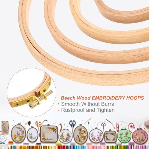 PATIKIL 2 Pieces 5 Inch Embroidery Hoops Round Adjustable Beach Wood Circle Cross Stitch Hoop Ring Bulk for Embroidery Art Craft Handy Sewing Decoration - size: 5 Inch