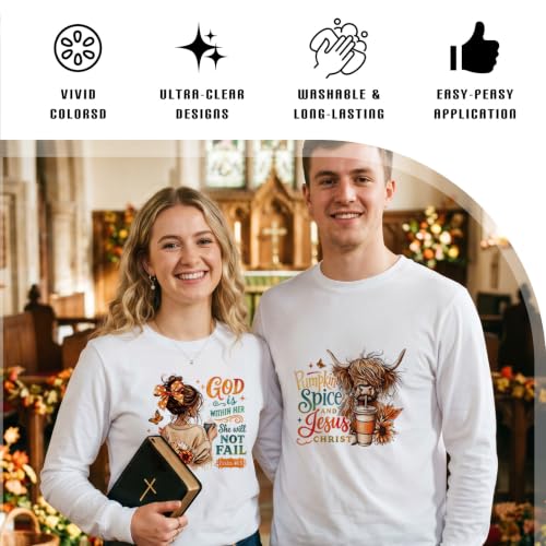 Dazoratix Fall Christian Iron on Transfers - 20 Sheets Autumn Jesus DTF Ready to Press Bible Verse Pumpkin Heat Patches Religious Faith Stickers Vinyl Decals for T Shirts Clothes Pillow Bag DIY Crafts - style: Fall Christian