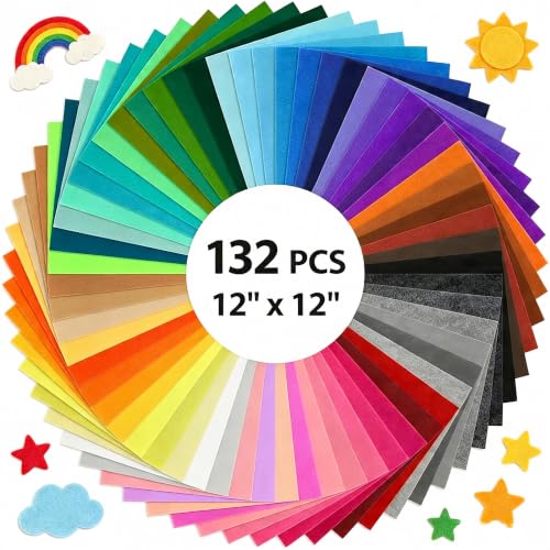 12x12Inch 132Pcs Felt Sheets for Crafts, 40 Colors Craft Supplies - size: 12x12/132pcs