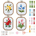 ORIGACH 4 Set DIY Flower Embroidery Kit for Beginners Adults - style: Flowers