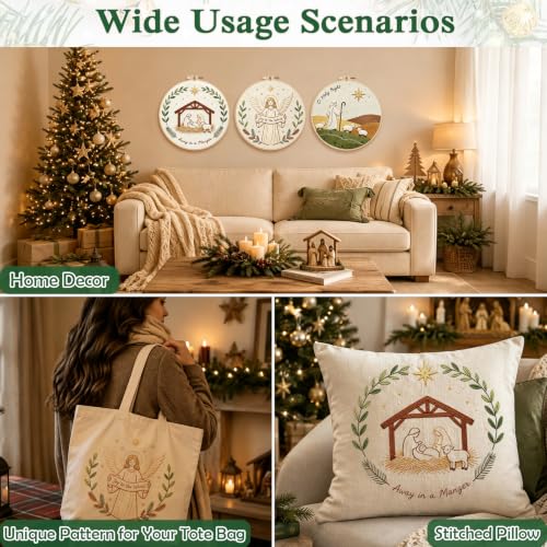 Louise Maelys 3 Set Christmas Embroidery Kit for Beginners, Faith DIY Craft - color: Christian