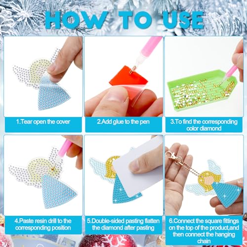 Yuxung 15 Pcs Christmas Diamond Art DIY Keychain Hanging Ornament, Cute - color: Cute