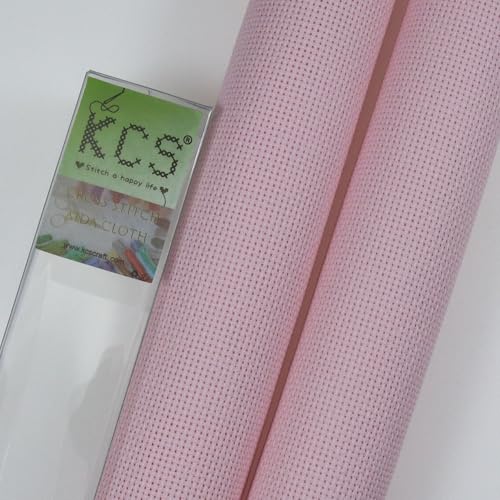KCS 2 pc of 15" x 18"(38cmx45cm) Counted Cross Stitch Cotton Aida Cloth Needlework Fabric Box (Pink,18CT) - color: Pink, size: 18CT