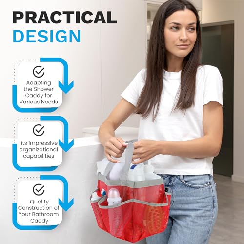 Handy Laundry Mesh Shower Caddy – 7 Pocket Portable Organizer Tote for Dorm, Gym, Travel & Bathroom – Quick Dry Collapsible Bag for College Essentials, Toiletries & Cleaning Supplies (Pink) - color: Portable Pink