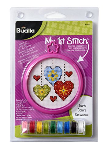 Bucilla My 1st Stitch Hearts Mini Counted Cross Stitch, 46344 5-1/8 by 7-5/8-Inch - style: Hearts