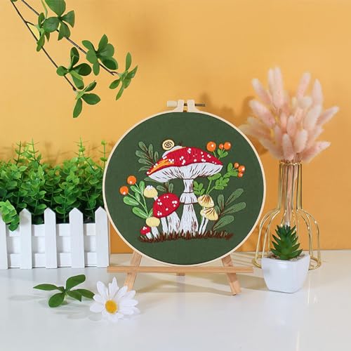 Smart-Feather 3 Sets Mushroom Embroidery kit for Beginners, Hand Embroidery Kits for Adults with Hoop, DIY Art Project Craft Kit (Mushroom) - style: Mushroom