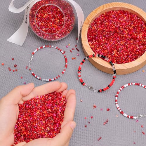 Red Seed Beads for Jewelry Making Glass Bugle Beads for DIY Craft - color: Red