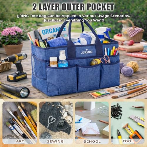 JJRING Large Art Supply Storage Tote Bag With Mesh Pockets, Blue - color: Blue