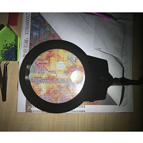 5D Diamond Painting Tools Magnifier LED Light with Clamp, Folding Design with 1 Glass Lens 4X & 6X Magnifier