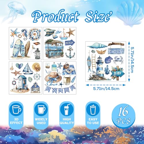 16 Sheets Nautical Rub on Transfers for Crafts Furniture Transfer - color: Nautical