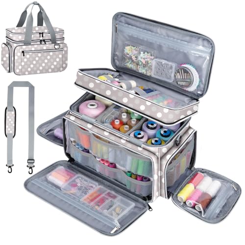 Anitor Sewing Supplies Organizer, Double Layer Sewing Storage Organizer - color: Round Dot, size: Medium