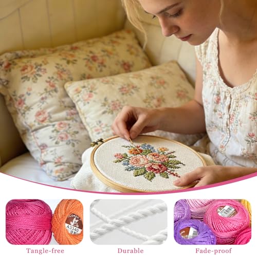 Double Mercerized Egyptian Long Staple Cotton Pearl Thread Ball 10 Grams Rainbow Color Embroidery Thread 12 Colors per Box for Crochet Hardanger Cross Stitch Hand Embroidery,redpurple Series - color: redpurple series