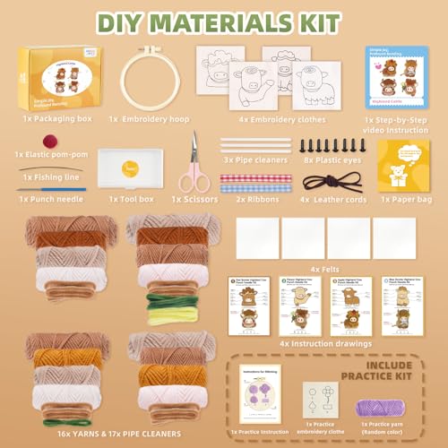 Punch Needle kit-4,Embroidery kit for Beginners,Punch Needle Kits Adults Beginner,Needles, Curved Scissors, a Tool Storage Box, Yarn, Easy-to-Follow Instructions, and Tutorial Videos(4 Highland Cow) - color: Highland Cow