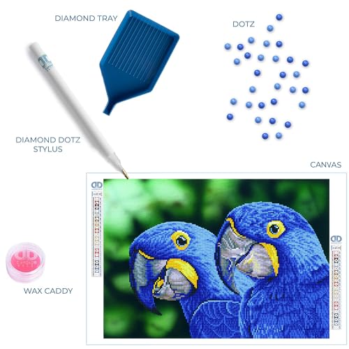 DIAMOND DOTZ Blue Hyacinth Macaws Diamond Painting Kit for Adults with Gems - size: 37 x 52cm