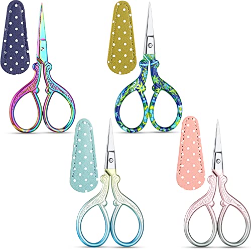 Honoson 4 Pcs Small Embroidery Scissors, 3.6", Simple, Fresh Colors - color: Fresh Colors