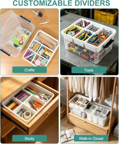17QT Clear Storage Box with Tray for Crafts & Lego Organization - color: Clear Black+White