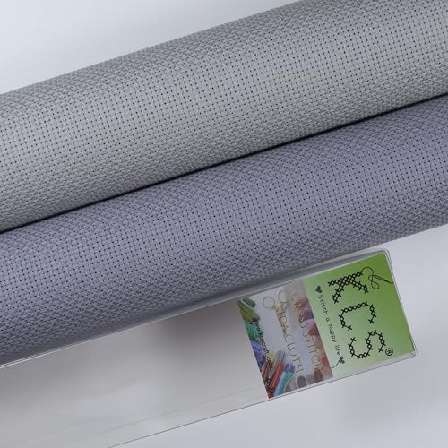 KCS 2 pc of 15" x 18" Counted Cross Stitch Cotton Aida Cloth Needlework Fabric (Light Grey+Light Steel Grey, 14CT) - color: Light Grey+light Steel Grey, size: 14CT