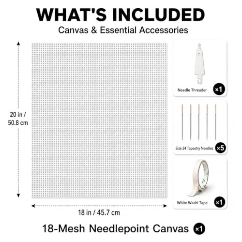 Needlepoint Canvas 18 Mesh, 20" x 18" Cotton Blank Canvas - color: White 18 Mesh 20*18in 1pcs