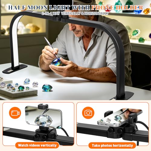 Half Moon Nail Light for Desk with Soldering Clips & Phone Holder - color: Senior Black