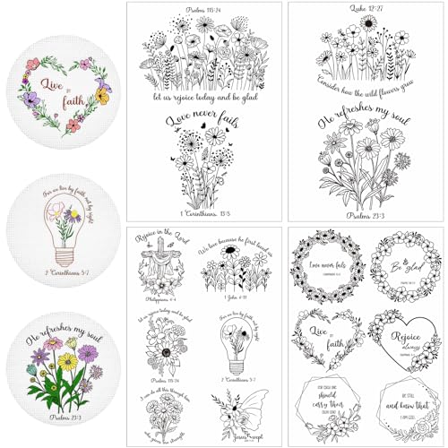 Rngmsi 4 Sheets Bible Flower Water Soluble Embroidery Patterns Stick Stitch