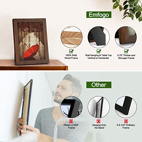 Emfogo 5x7 Picture Frame, Pack of 2 Rustic Picture Frames 5x7 with Real Glass, Solid Wood 5x7 Photo Frame for Table Top Display or Wall Mounted (Vintage Walnut) - color: Vintage Walnut, size: 5x7 inch
