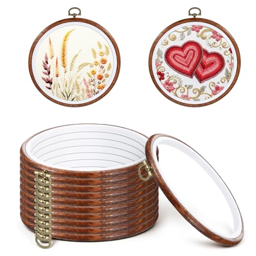 Oqqlin 12 Pcs Round Embroidery Hoop, 6 Inch Imitation Wood Embroidery Hoops Decorative Round Rubber Cross Stitch Hoop Ring for Sewing, DIY Craft, Hanging Decor - size: 6 Inch