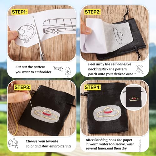 Magibeads 60 Patterns Travel Theme Water Soluble Embroidery Patterns Airplane Landscaping Suitcase Stick and Stitch Transfer Embroidery Paper for Adult Beginners Hand Sewing Starter Kit - color: Travel
