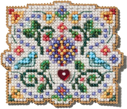 Mill Hill Folk Art Beaded Counted Cross Stitch Ornament Kit 2025 Spring Bouquet MH182513, 3 inches x 2.5 inches, Multi