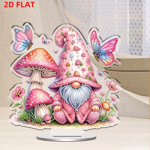 POETRYDRAW DIY Diamond Art Ornament Desktop Kit Mushroom Gnome, Stand Up Acrylic Diamonds Painting Ornament for Adults, 5D Special Diamond Gem Craft Tabletop Placement Board Kit - color: Mushroom Gnome