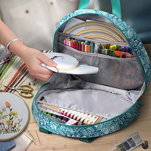 FINPAC Embroidery Project Bag, Embroidery Kits Storage Carrying Tote Bag - color: Emerald Illusions