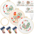 Mindsoft 3 Set Needlepoint Kit for Beginners with Hoop,Flower Rooster - style: Flower Rooster