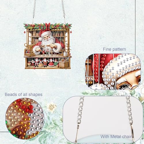 TDFERAN DIY 5D Diamond Painting Kits Hanging Sign 22x24cm Santa Claus Diamond Art Wreath Crystal Painting with Diamonds Ornaments Window Pendants Hanging Pendant Home Garden Door Kits Merry Christmas - color: Brown Christmas Marionette Ornament
