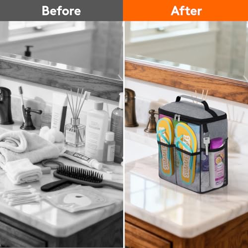 Lifewit Mesh Shower Caddy, Hanging Bathroom Organizer with Slipper pockets - color: Grey