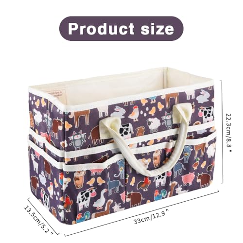 Craft Organizer Tote Bag with Multiple Pockets,Scrapbooking Art Storage - color: Purple animals