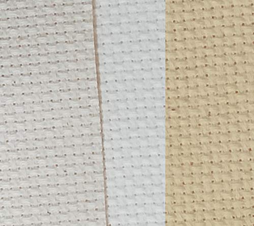 12" x 18" by 3 Pack 14CT Counted Cotton Aida Cloth Cross Stitch Fabric (Natural Antique White+Ecru+Light Straw) - color: Natural Antique White+ecru+light Straw