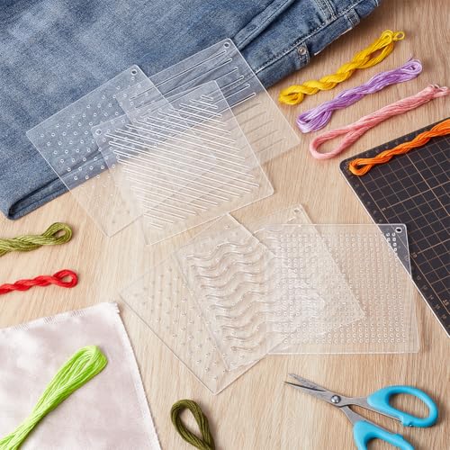 BENECREAT 6Pcs Acrylic Sashiko Stencil, Dots, Lines, Slashes Acrylic Embroidery Tool Drawing Line Template for Hand Quilting and Embroidery, 3mm Thick