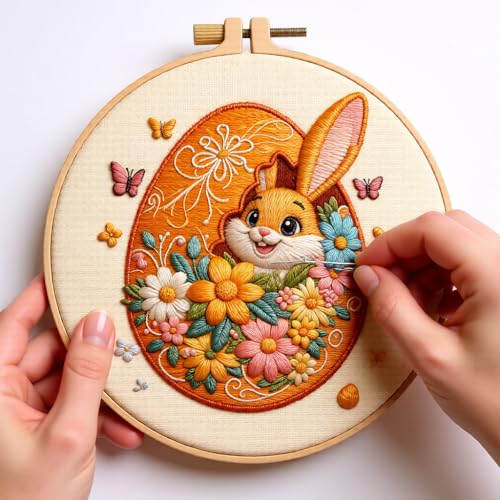 Embroidery Kit for Beginners & Adults Starter Kit, Cross Stitch Kits,DIY Hand Embroidery Needlepoint Set with Hoop, Pre-Printed Fabric, Threads and Instructions (Easter Egg) - color: Easter egg